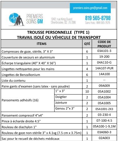Trousse premiers soins complète - 1 Pers./véhicule - En Nylon - Trousses de Premiers Soins GM
